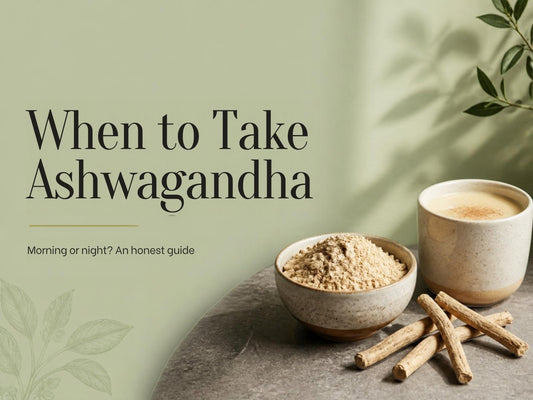 When to take ashwagandha, morning or night: ashwagandha root powder on a stone