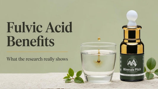 Fulvic acid benefits - Minerals Pitch Himalayan Shilajit drops beside a glass of water