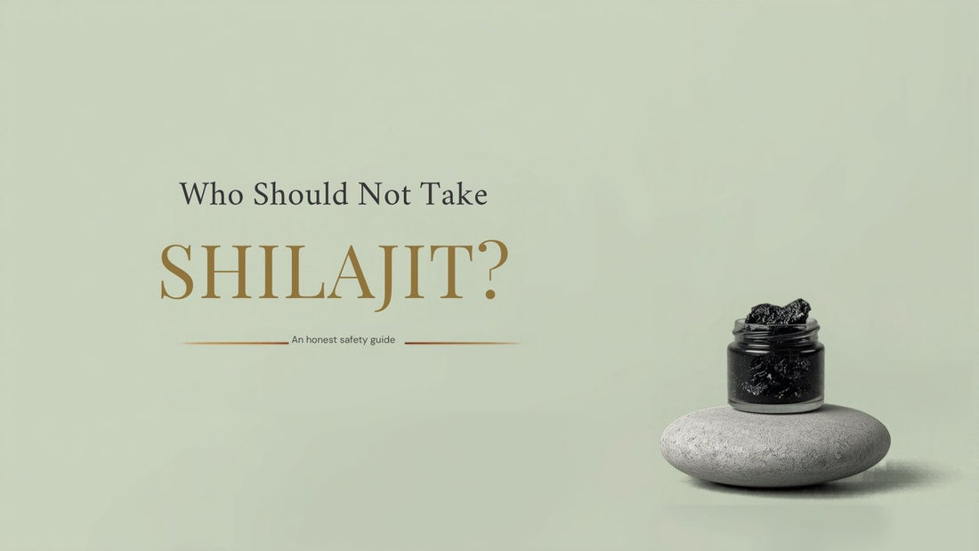 Who Should Not Take Shilajit? An honest safety guide, with a jar of Shilajit resin on a stone
